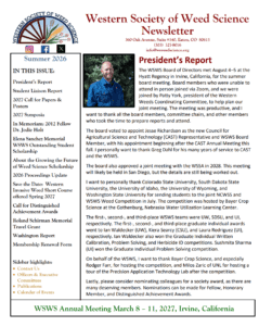 Western Society of Weed Science newsletter cover with event details and president's report.